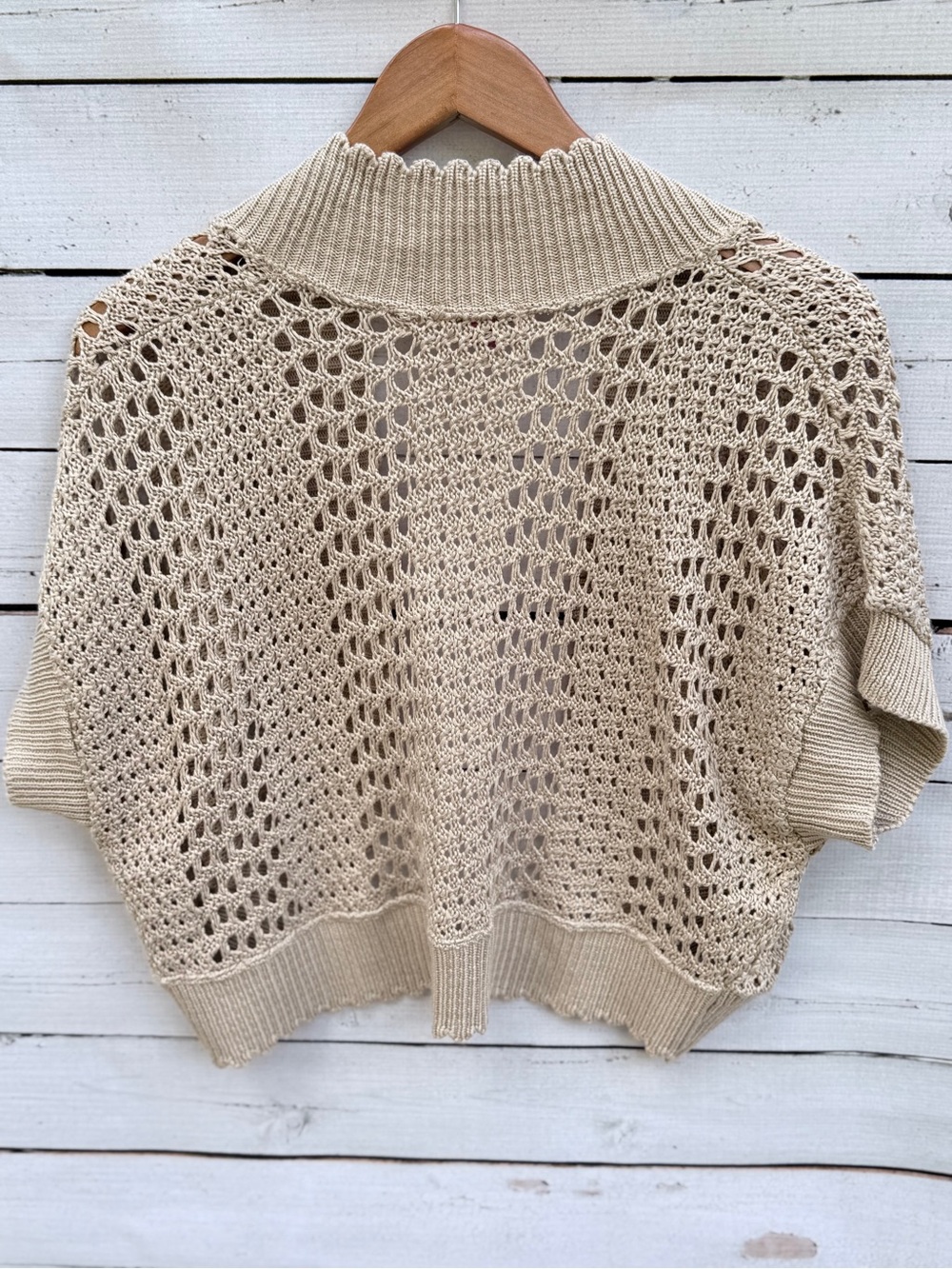 Sunny Leigh Open-Knit Short Sleeve Shrug in Beige - Picture 7 of 7